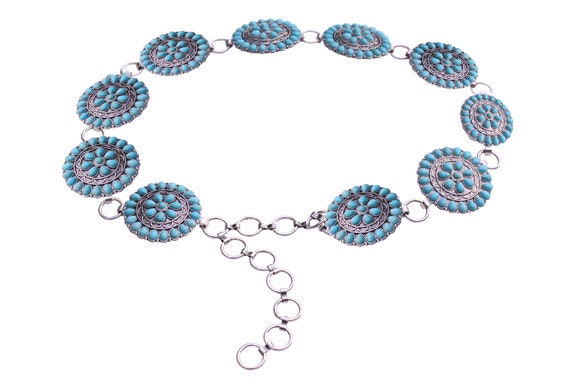 Flower Turquoise style Chain concho Waist Belt nwot Flower Turquoise style Chain concho Waist Belt nwot main image 2