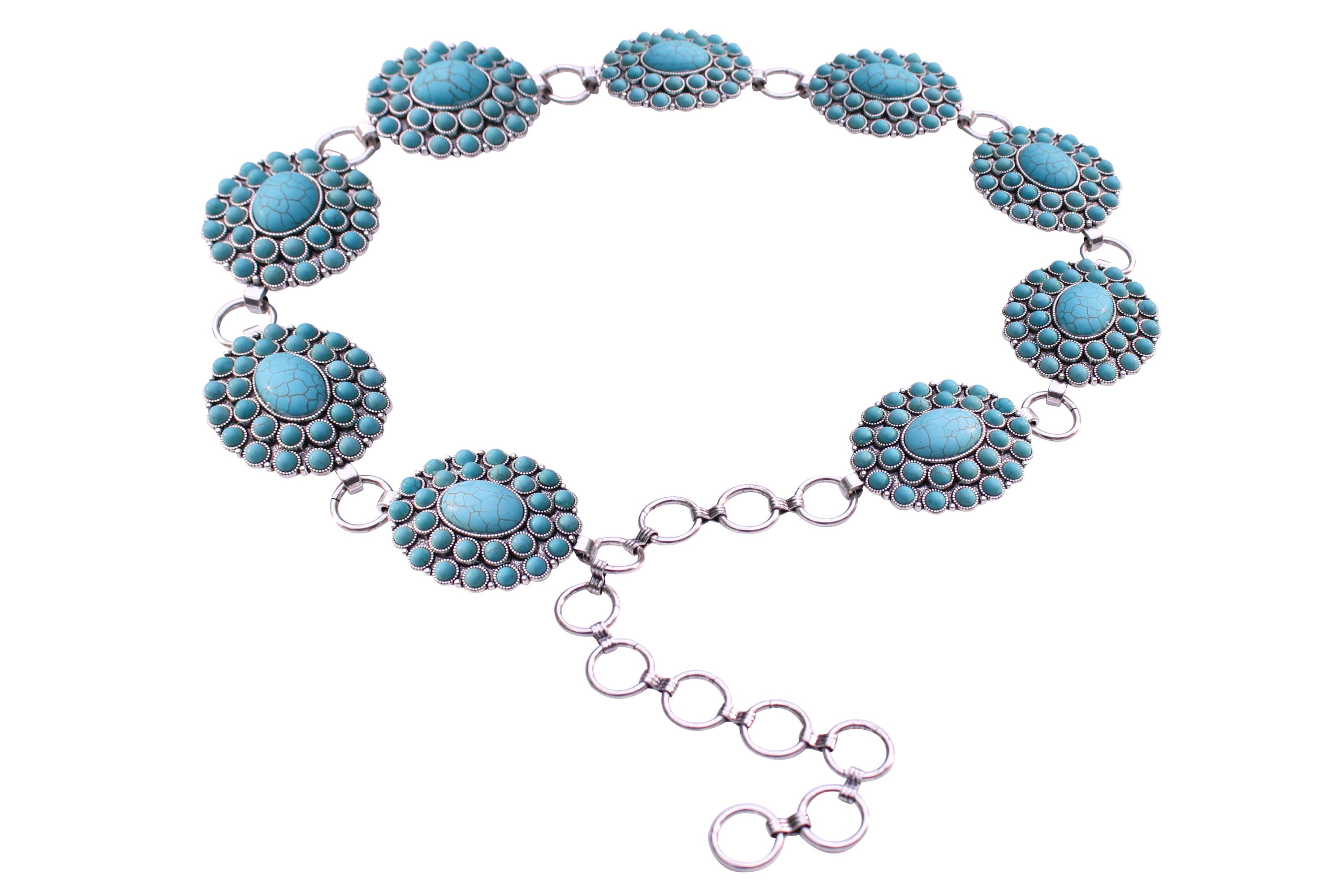5273 3 Pcs Women Concho Western Chain Belts Turquoise Antique 3 Pcs Women Concho Western Chain Belts Turquoise Chain Belts  main image 4