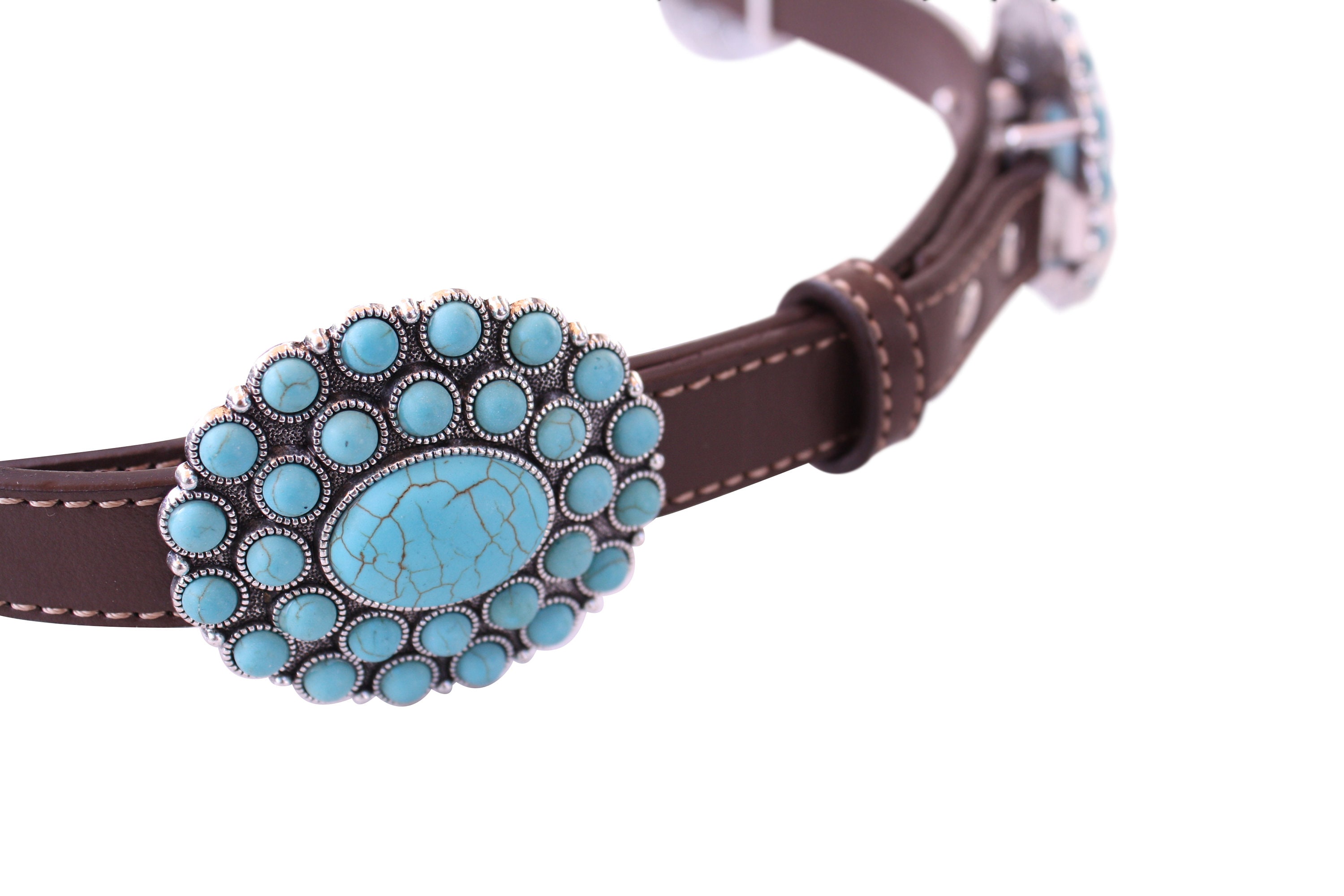 9835 Western Turquoise Flower Metal Concho Leather Belt No.10 (small Western Turquoise Flower Metal Concho Leather Belt No.11 - Etsy main image 2