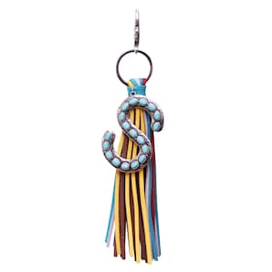 Western Initial Letter A-Z Key Chain, Handbags Charm with Leather Tassel and Easy Snap Hook (Letter S)
