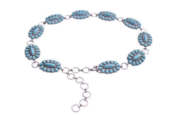 Western Turquoise Flower Concho Chain Belt No.2 - Etsy display picture 1