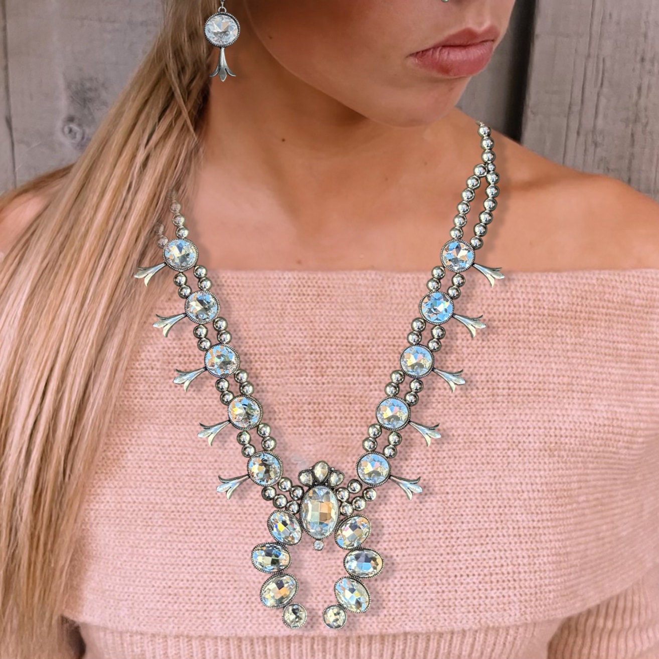 Turquoise Natural Stone Antique Metal Squash Blossom Boho Westen Style L… Antique Navajo Indian Squash Blossom Necklace 20 main image 2
