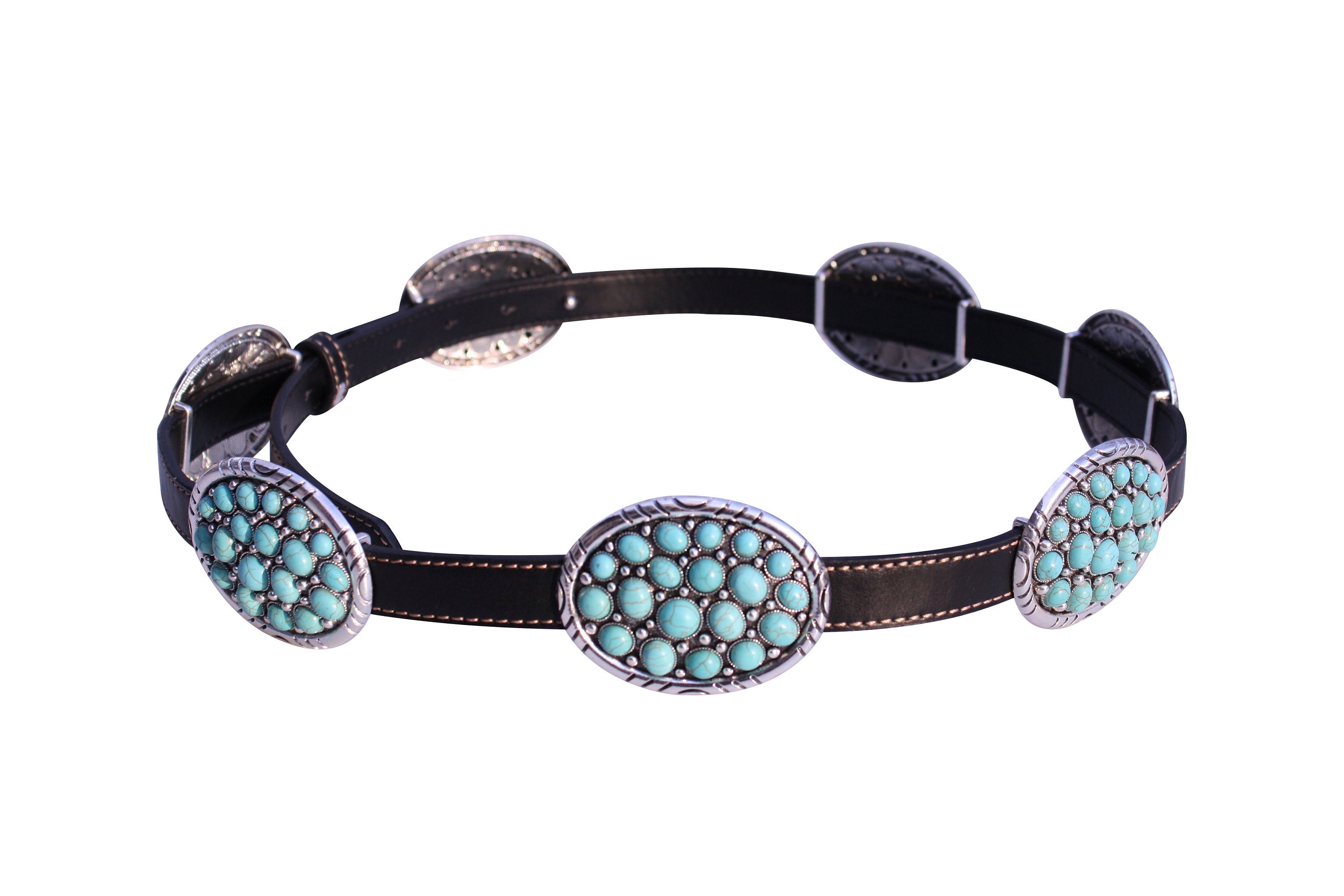 9835 Western Turquoise Flower Metal Concho Leather Belt No.10 (small Ariat Women main image 4