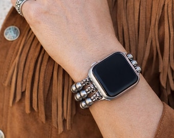 Navajo Pearl Apple Watch Band, Western Beaded Stretch Strap, Ultra, All Generations & Series 10