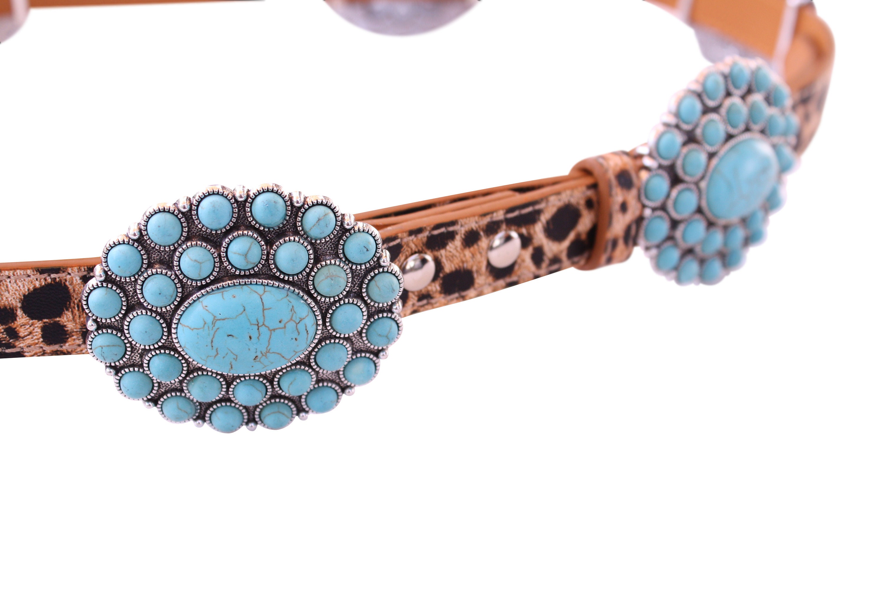 Western Concho Belt Silver Turquoise Leather Tie Boho Cowgirl Stamped Floral It main image 3
