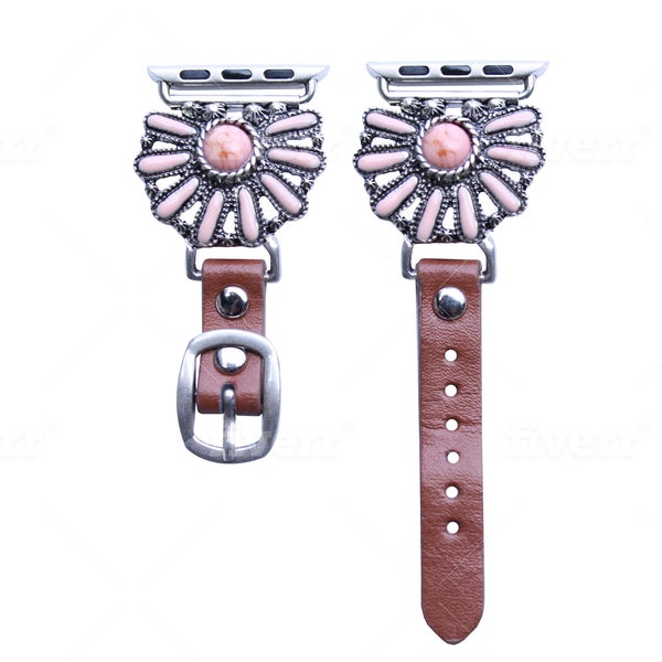 38mm, 40mm, 41mm compatible for Apple Watch Series 8,7,6,5,4,3, and SE Small Versions, Western Boho Pink Faux Turquoise Watchband No.10P