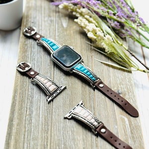 38mm,40mm,41mm,42mm,44mm,45mm Apple Watch Series 8,7,6,5,4,3, and SE All Versions, Western Bar Faux Turquoise Watch Band No.93