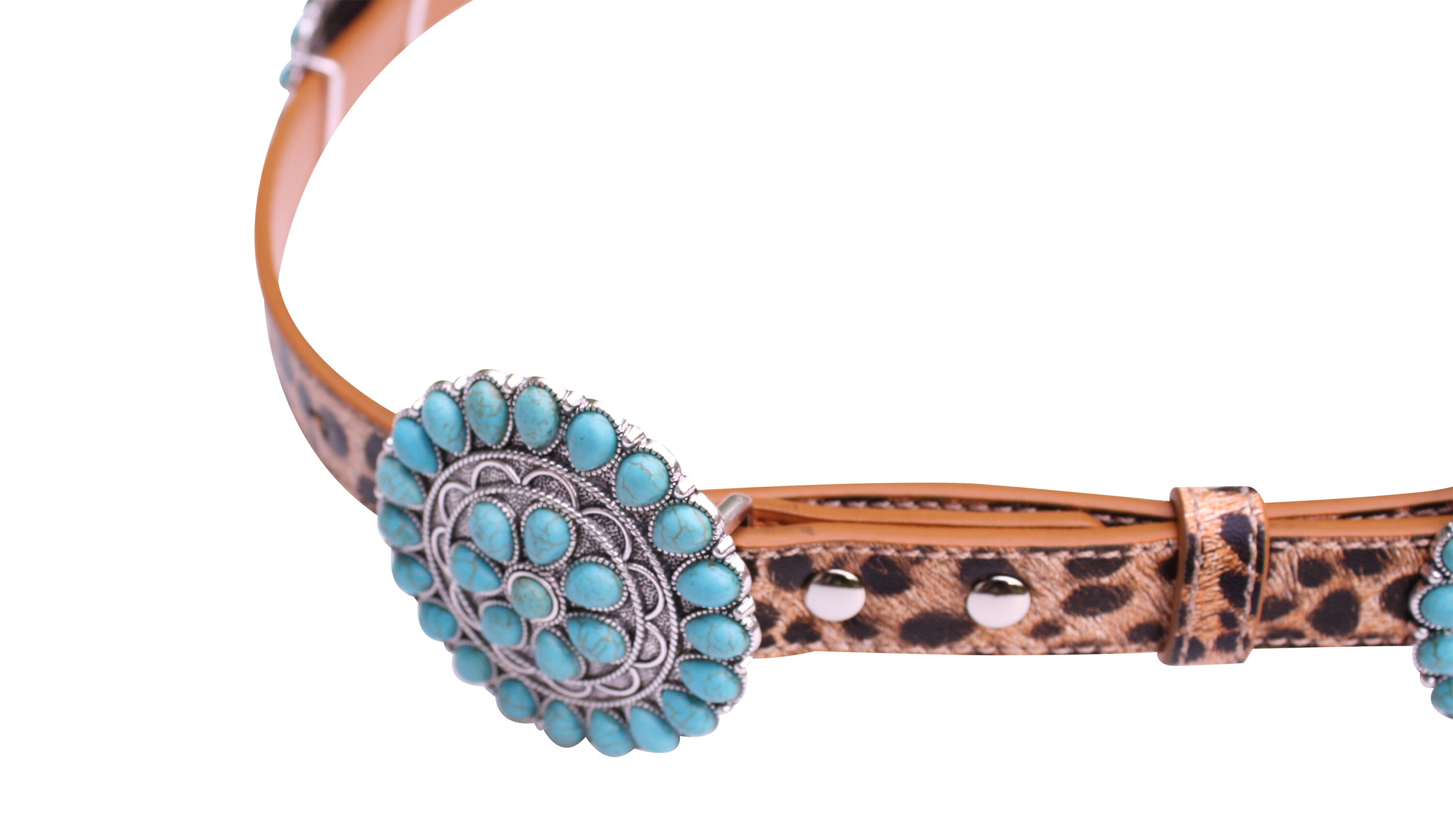 Western Turquoise Metal Flower Concho Serape Leather Belt No.7 (leo, 9263 Affilare Western Genuine Leather Floral Belt turquoise Buck  main image 2