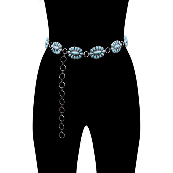 Western Turquoise Flower Concho Chain Belt No.2 - Etsy display picture 3