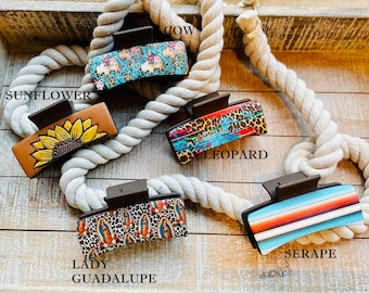 Western Theme, Sunflower, Feather, Cow, and Serape Pattern Print 3.25”Hair Claw Clips