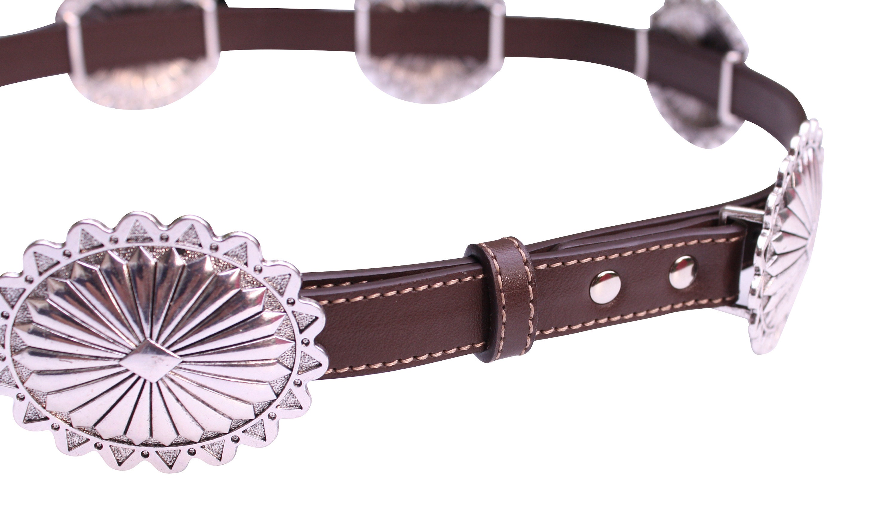 Dark Brown Oval Silver Concho Western Belt NWT Western Metal Oval Concho Brown Medium Leather Belt No.5 - Etsy main image 2