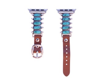 Wonderent 41mm/40mm/38mm Compatible for Apple Watch, Delicate Western Turquoise Fanwise Flower Watch Band No. 68TQ