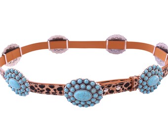 Western Turquoise Flower Metal Concho Leather Belt No.11 - Etsy display picture 1