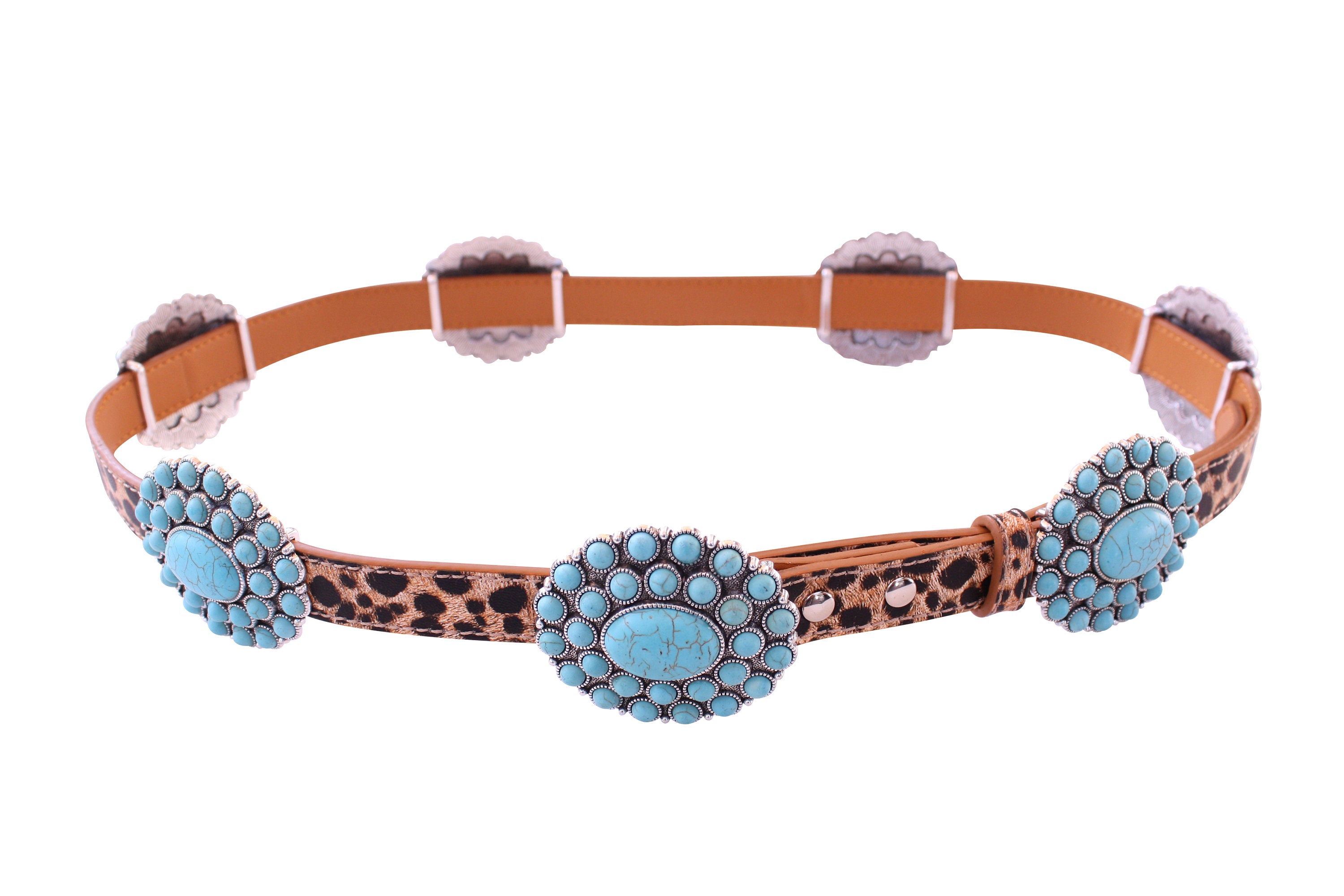 Western Turquoise Flower Metal Concho Leather Belt No.11 - Etsy