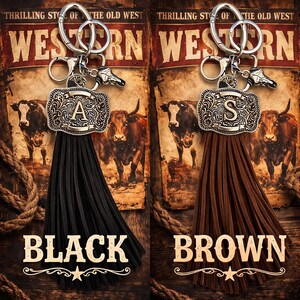 Western Initial Keychain with Tassel – Personalized Cowboy Belt Buckle Bag Charm, Western Gift image 10