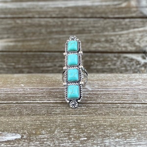 Western Bar Stone Cuff Ring | Turquoise Stone Cuff Ring | Statement Ring | Adjustable Ring | Western Jewelry