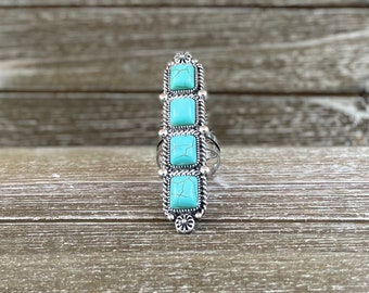 Western Bar Stone Cuff Ring | Turquoise Stone Cuff Ring | Statement Ring | Adjustable Ring | Western Jewelry