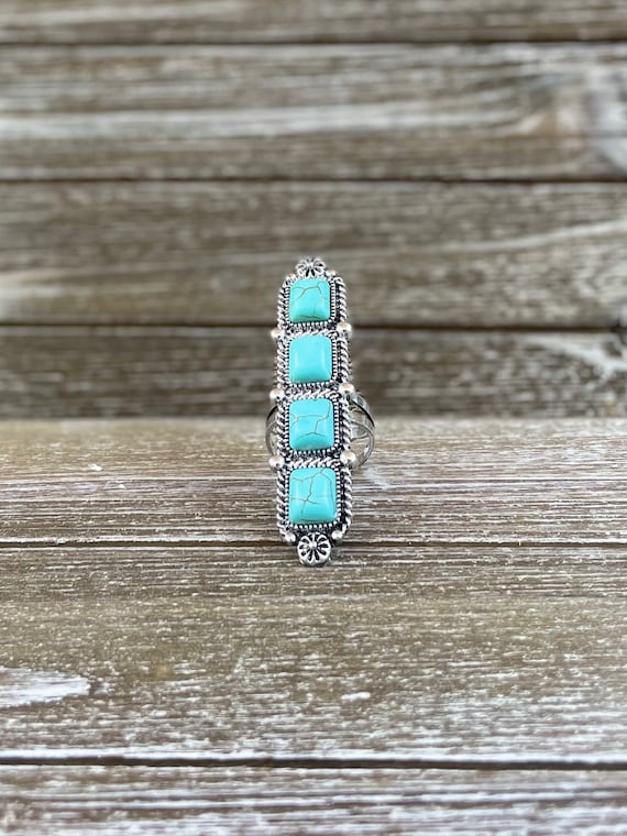 Western Bar Stone Cuff Ring Turquoise Stone Cuff Ring