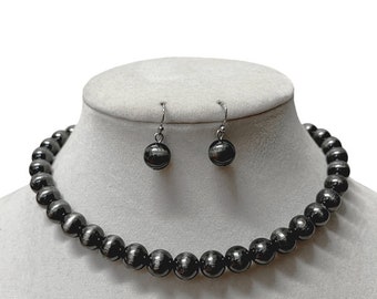 10MM | Western Navajo Bead Choker Necklace N Earrings Set