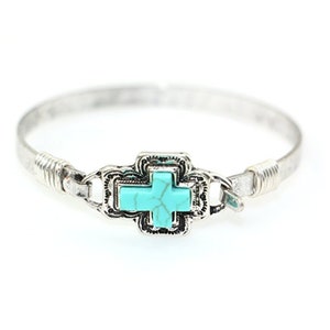 Teal Cross Handmade Beautiful Bangle Bracelet with Wire Design
