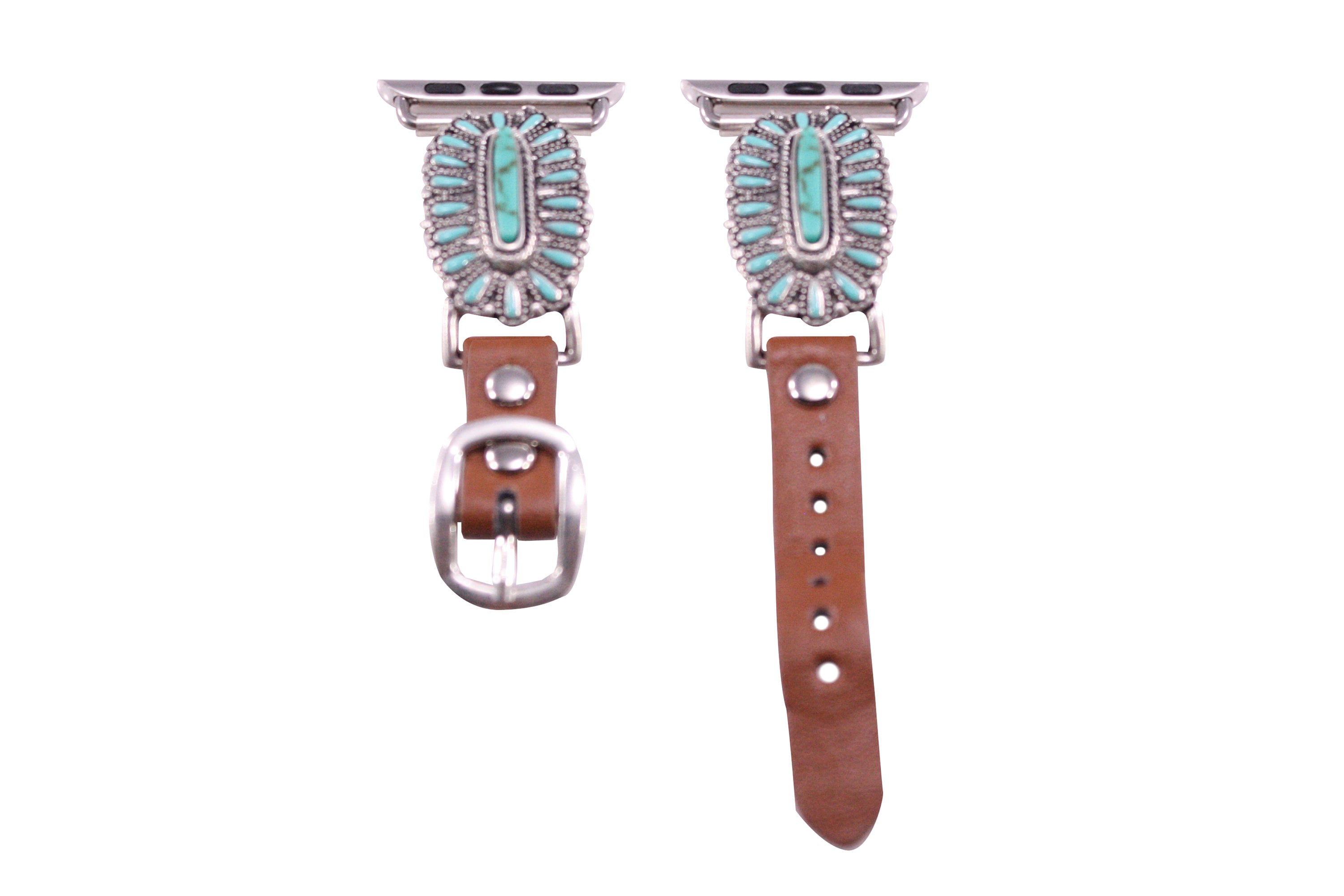38mm, 40mm, 41mm compatible for Apple Watch Series 8,7,6,5,4,3, and SE Small Versions, Western Slim Faux Turquoise Watch Band No. 12