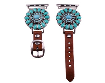Western Turquoise Metal Flower Concho Serape Leather Belt No  display picture 3