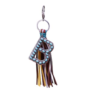 Western Initial Letter A-Z Key Chain, Handbags Charm with Leather Tassel and Easy Snap Hook (Letter B)