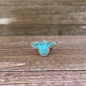 COW HEAD RING | Turquoise Stone | Cowhide | Cow Print Western Jewelry Rings | Cuff Rings