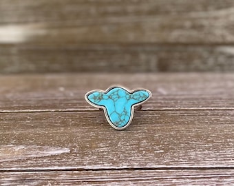 ANELLO TESTA DI MUCCA / Pietra turchese / Pelle di mucca / Anelli con stampa di mucca / Anelli con polsino