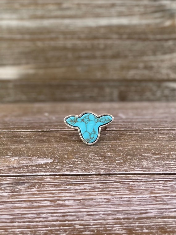 COW HEAD RING Turquoise Stone Cowhide Cow Print Western Jewelry