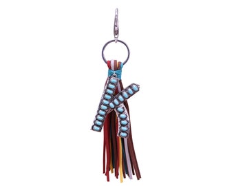 Western Initial Letter A-Z Key Chain, Handbags Charm with Leather Tassel and Easy Snap Hook (Letter K)