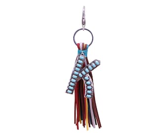 Western Initial Letter A-Z Key Chain, Handbags Charm with Leather Tassel and Easy Snap Hook (Letter K)