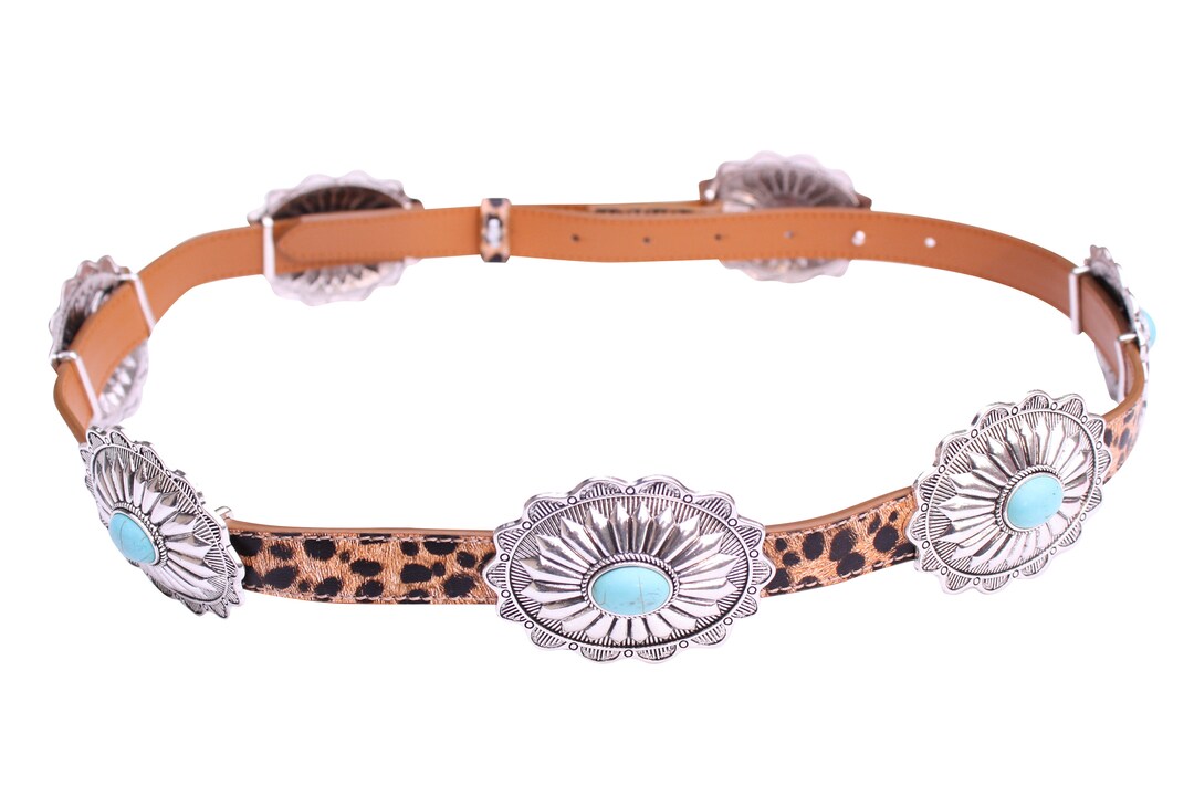 Turquoise Concho Brown Leather Waist Belt by EXPRESS s-l400.jpg main image 4