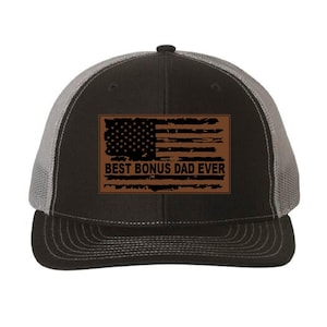 Best Bonus Dad Ever Hat, Leather Patch Trucker Hat, Richardson 112 Snapback, Gift for Stepdad, Father’s Day Hat, Bonus Dad Gift