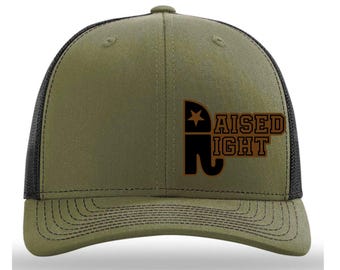 Raised Right Hat, Richardson 112, Conservative Trucker Hat, Leather Patch Cap, Republican Gift, Patriotic Hat for Him, Capdaddy