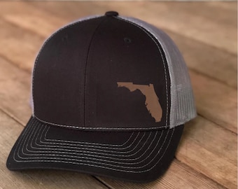Florida Vegan Leather Patch Cap, Richardson 112, Richardson Hat, Florida Hat, Florida Cap, Richardson Cap, Leather Richardson Hat 112