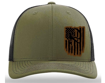 Arborist Hat with American Flag, Richardson 112, Leather Patch Trucker Hat, Tree Worker Gift, Outdoor Workwear Cap, Capdaddy
