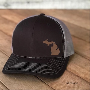 Michigan Vegan Leather Patch Cap, Richardson 112, Richardson Hat, Michigan Cap, Richardson Cap, Leather Richardson Hat 112, Cap Daddy