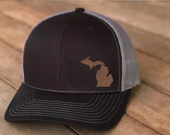 Michigan Vegan Leather Patch Cap, Richardson 112, Richardson Hat, Michigan Cap, Richardson Cap, Leather Richardson Hat 112, Cap Daddy