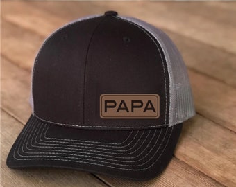 Papa Vegan Leather Patch Cap, Richardson 112, Richardson Hat, Papa Hat, Papa Dad Hat, Papa Gifts, Richardson Cap, Leather Richardson Hat 112