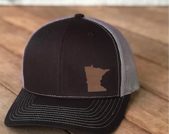 Minnesota Vegan Leather Patch Cap, Richardson 112, Richardson Hat, Minnesota Hat, Richardson Cap, Leather Richardson Hat 112, Cap Daddy
