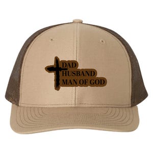 Dad Husband Man of God hat, Richardson 112, Cross Hat, Custom Leather Patch Trucker Hat, Christian Gift for Father or Husband, Capdaddy