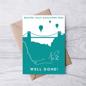 Bristol Halve Marathon goed gedaan kaart, 10k finisher viering wenskaart, voltooide hardloopevenement prestatie, je hebt het gedaan, gefeliciteerd