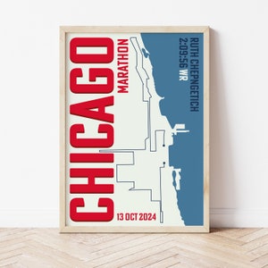 Gepersonaliseerde Chicago Marathon-afdruk, Chicago Marathon-poster, perfect cadeau voor hardloper, herdenkingsmarathon, voltooiingsafdruk finisher
