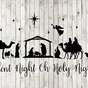 Belén silent night oh holy night svg, jesus baby christmas svg, clipart, archivos cortados para la silueta cricut, DESCARGA INSTANTÁNEA