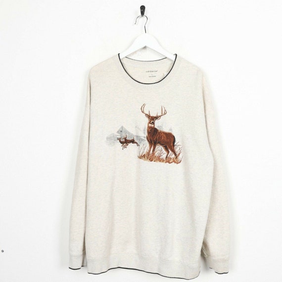 Vintage Deer Embroidered Sweatshirt beige