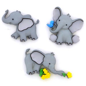 Elephant plastic novelty buttons - tiny trunks