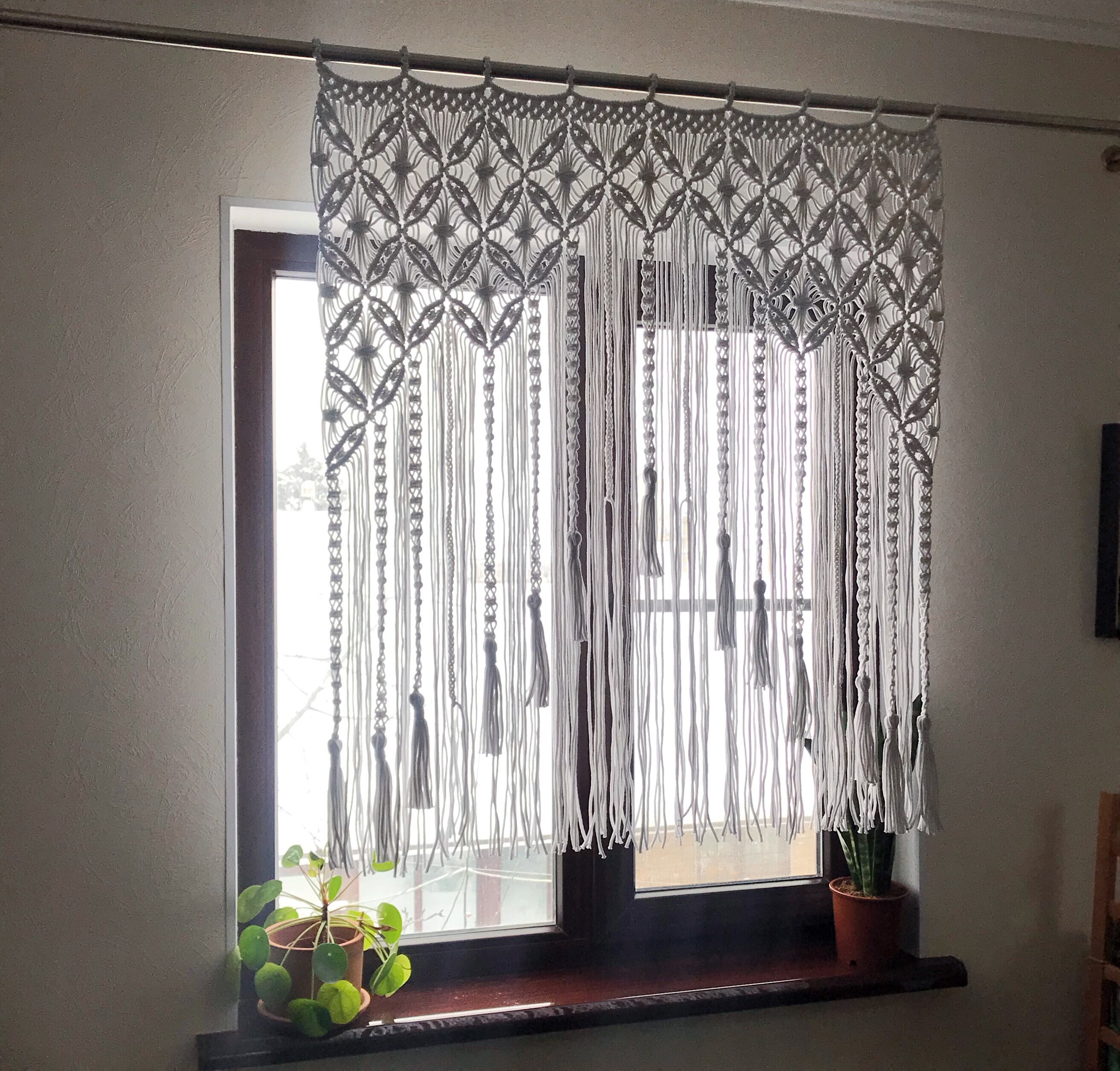 Macrame Window Curtain/ Macrame Window Treatment/ Kitchen Etsy