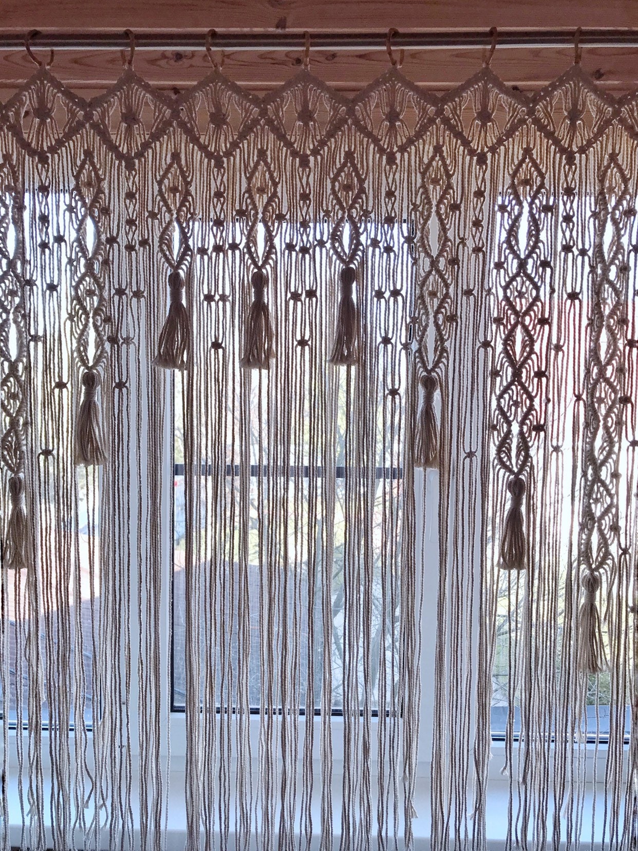 Macrame Curtain/Kitchen Valance/Woven Curtain on bamboo rings/ Etsy