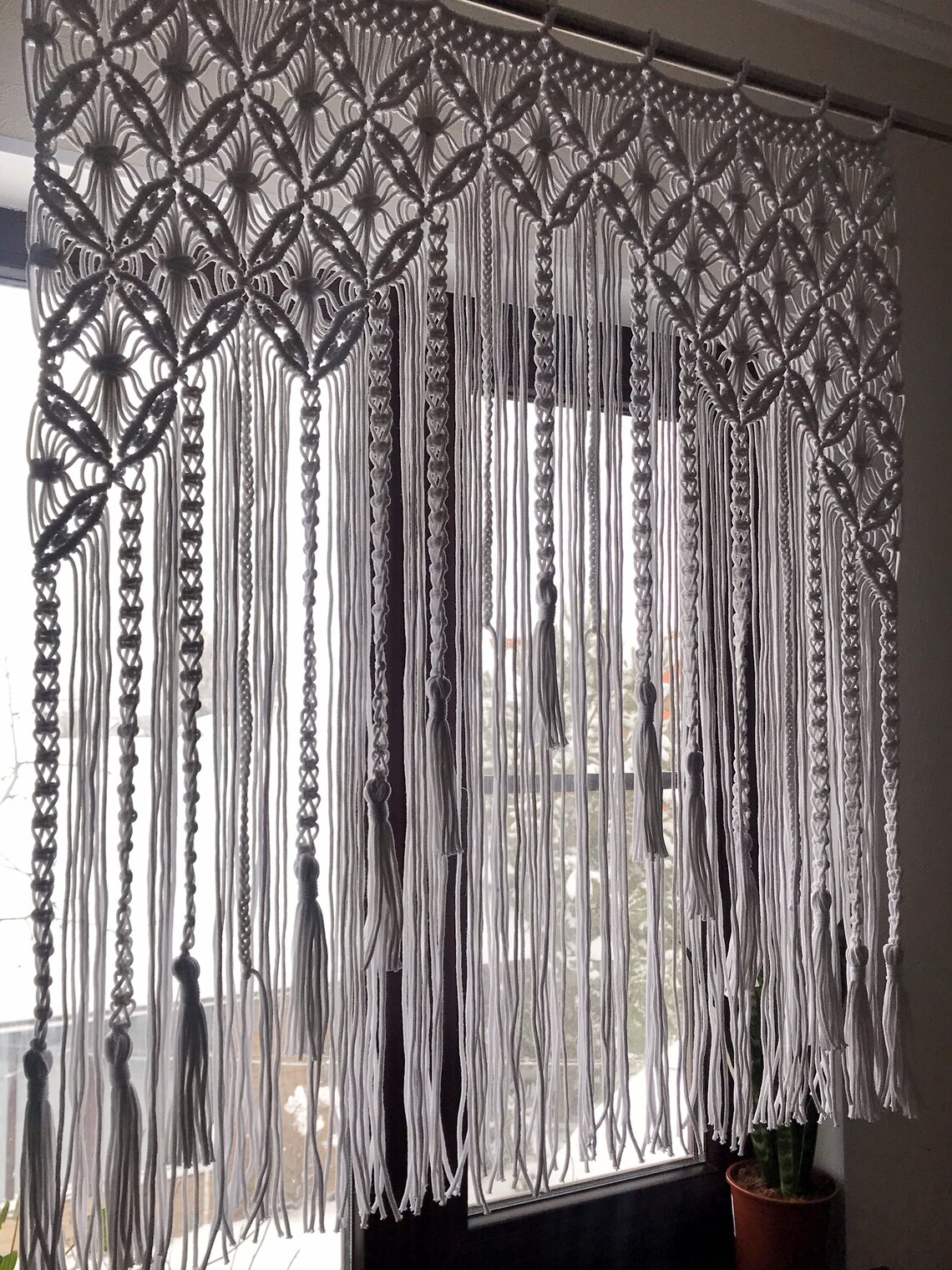 Macrame Window Curtain/ Macrame Window Treatment/ Kitchen Etsy